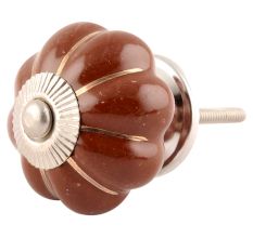 Dark Brown With Golden Line Ceramic Melon Drawer Knob Online